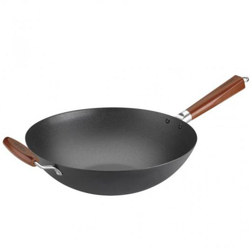 Wok Cuisinar 36 Cm Con Mango De Madera Negro Y Marron