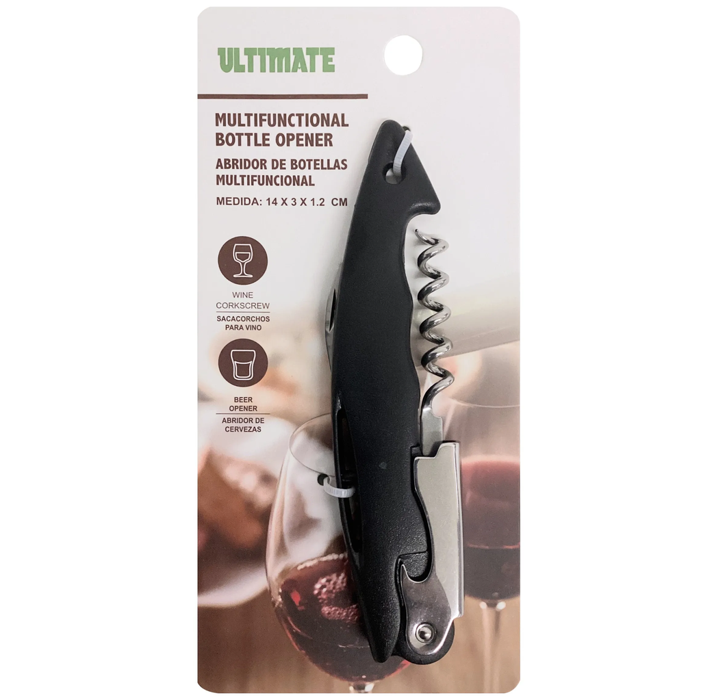 Sacacorchos Ultimate Multifuncion Con Abridor De Botellas Negro