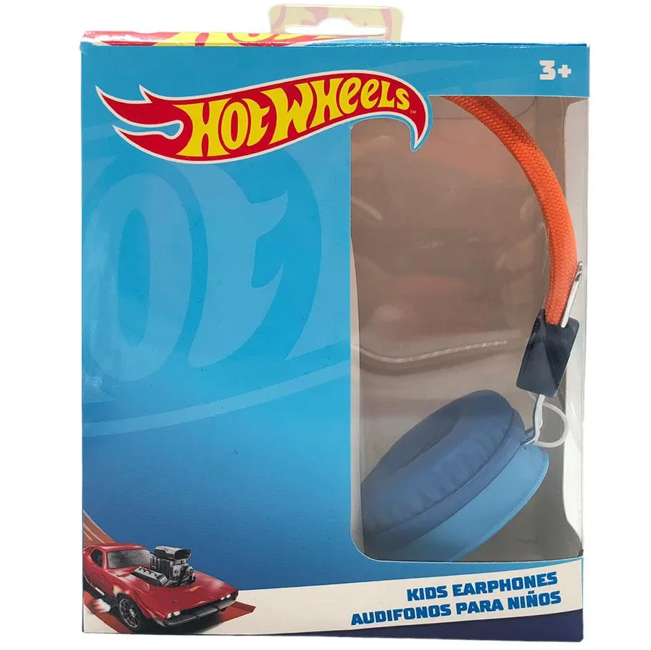 Audifonos Hot Wheels On Ear Alambricos Para Niños Con Diadema Tejida Azul Y Naranja