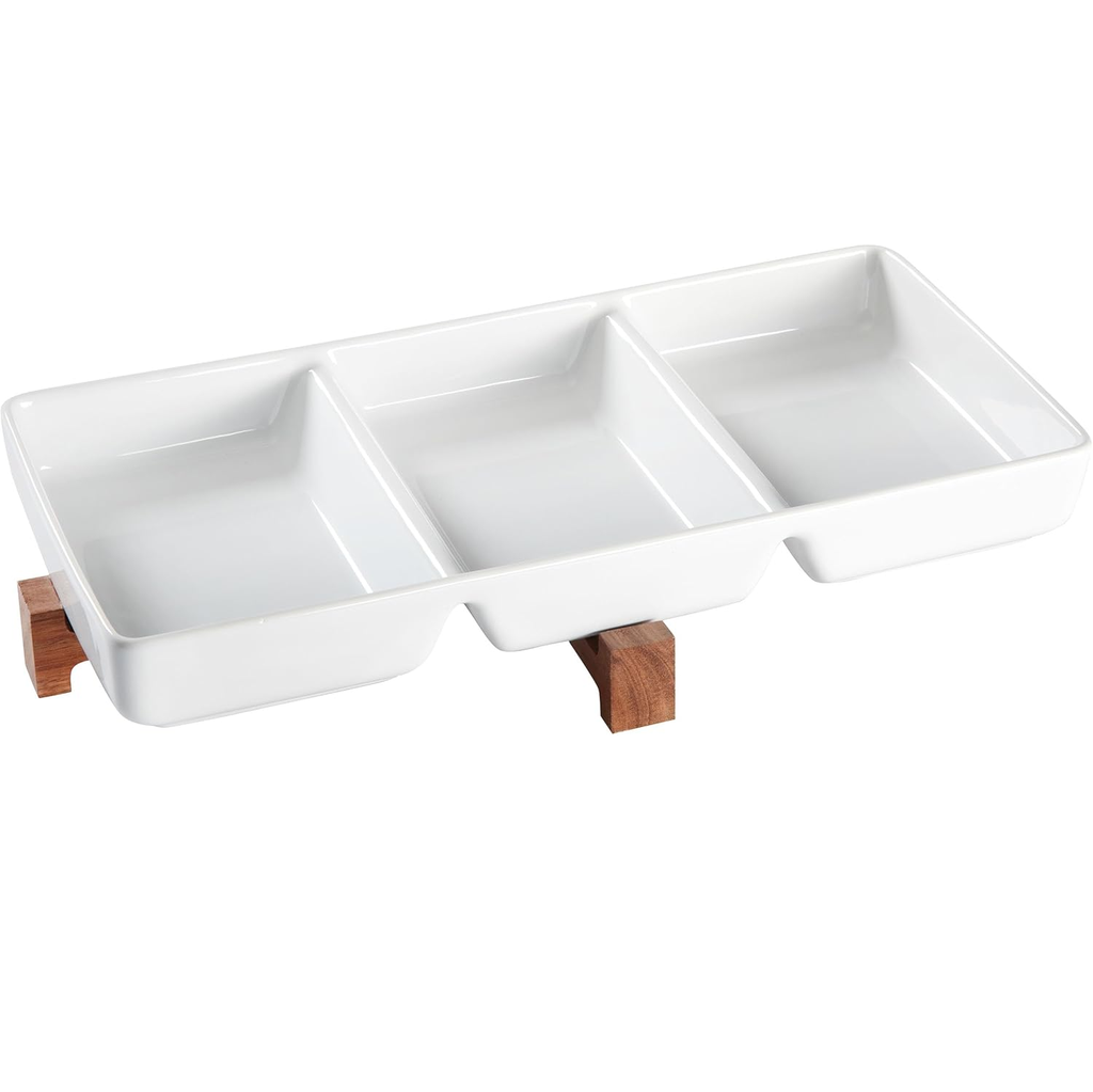 Bandeja De Pasapalos Gracious Dining 2 Pzas Con Soporte De Madera Blanco Y Marron