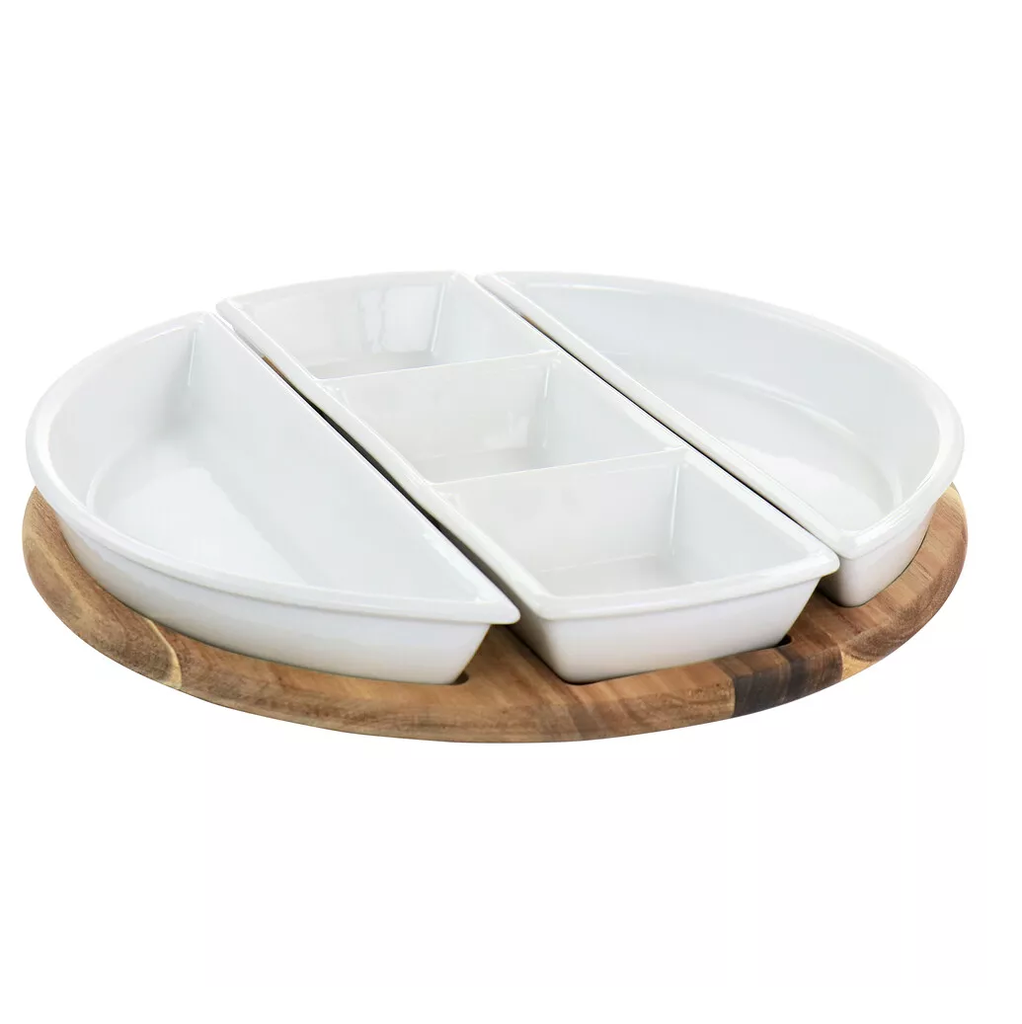 Bandeja De Pasapalos Gracious Dining 4 Pzas Circular Con Soporte De Madera Blanco Y Marron