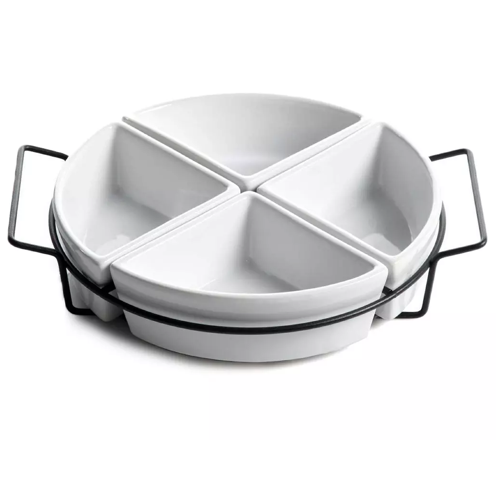 Bandeja De Pasapalos Gracious Dining 4 Pzas Circular Con Soporte Metalico Blanco