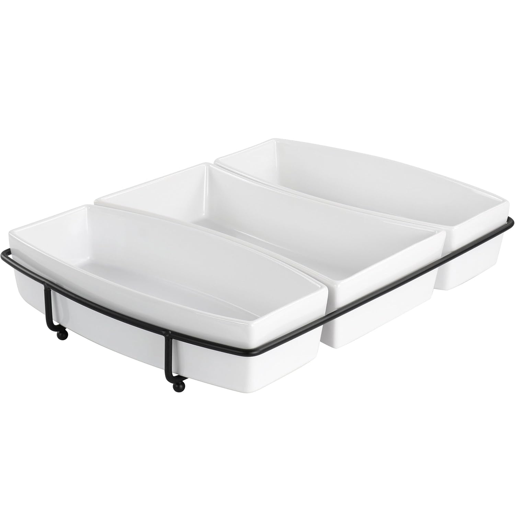 Bandeja De Pasapalos Gracious Dining 4 Pzas Con Soporte Metalico Blanco