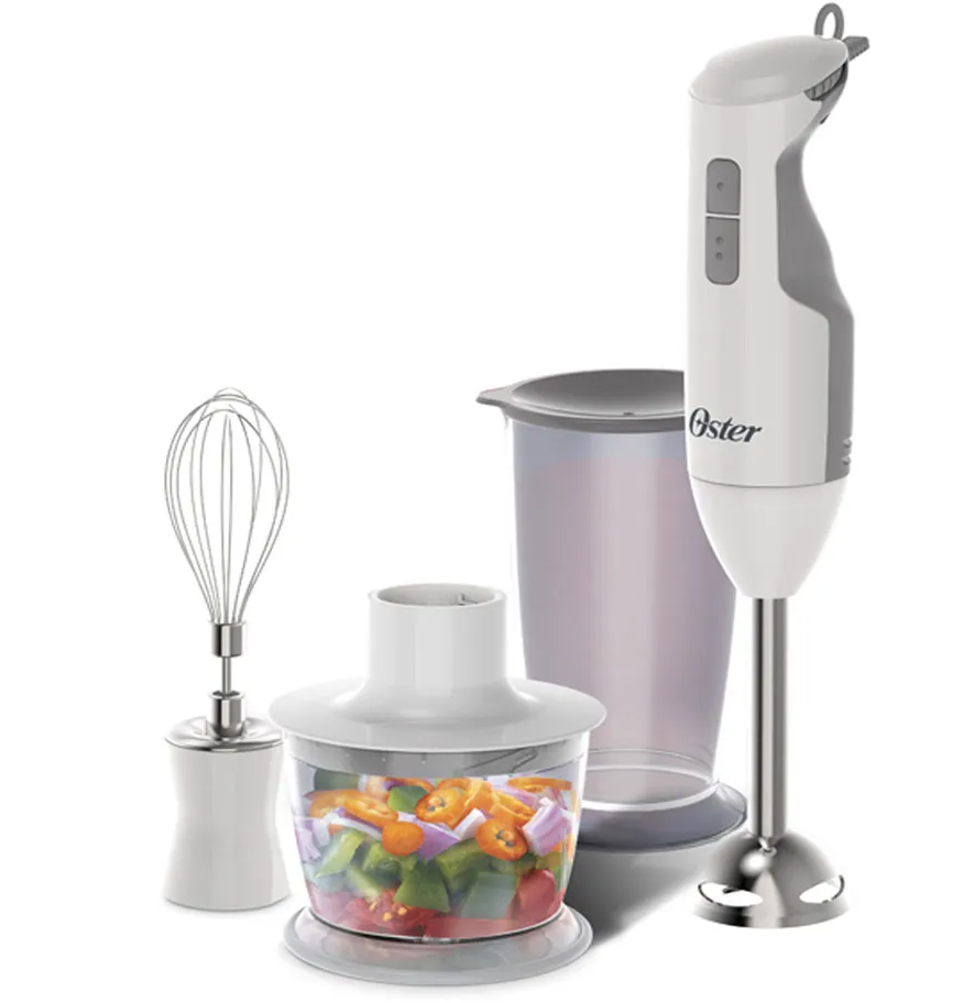 Batidora De Inmersion Oster Con Tapas De Doble Funcion Batidor Y Procesador 2 Vel 250W Blanco