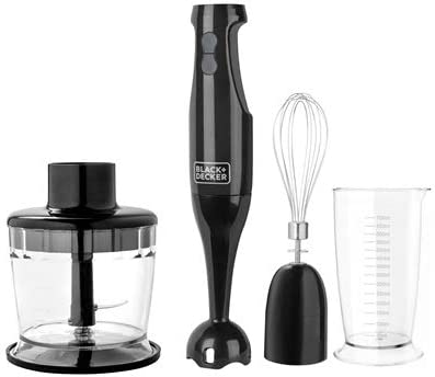 Batidora Inmersion Black+Decker 3 En 1 Triturador De Alimentos Y Batidor 2 Vel 200W Negro