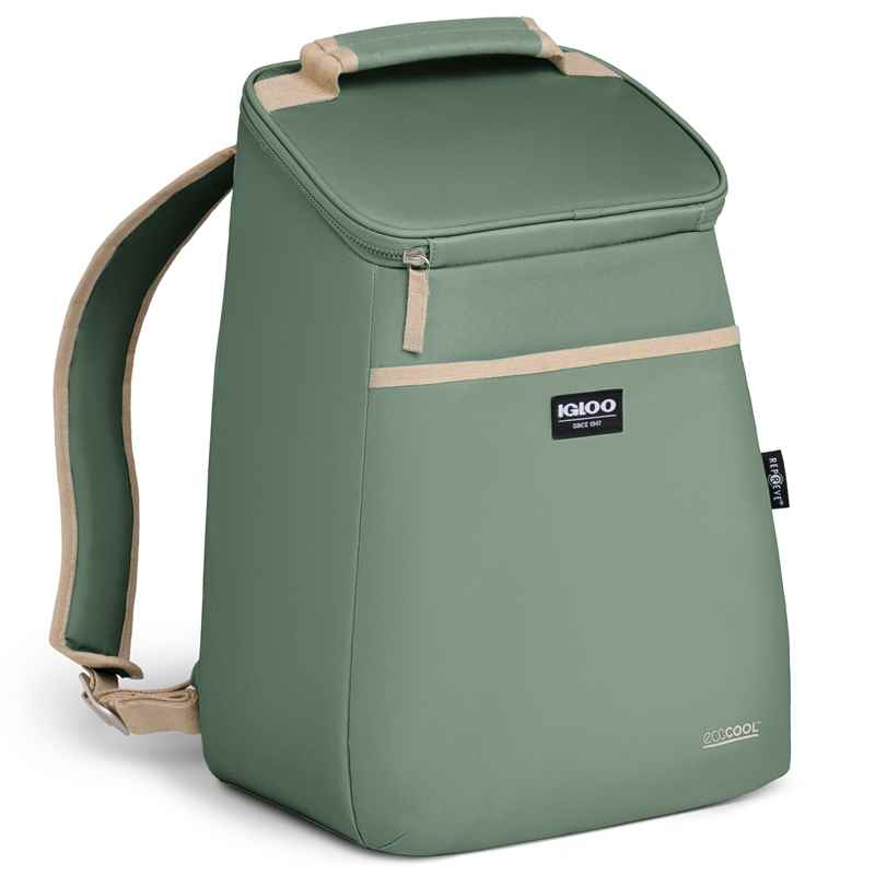 Morral Termico Igloo EcoCool 24 Latas Aislamiento Y Acolchado Bolsillos Exteriores Verde