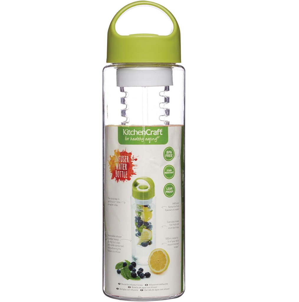 Botella De Agua Con Infusor Kitchencraft 500 Ml Camara Extraible Transparente Y Verde
