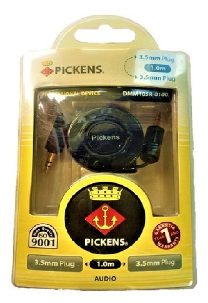 Cable De Audio Pickens Auxiliar Plug A Plug 1 M Retractil Negro