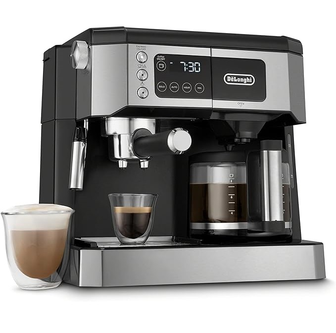 Cafetera Combinada Delonghi 10 Tazas 15 Bares Programable Con Espumador Avanzado Negro