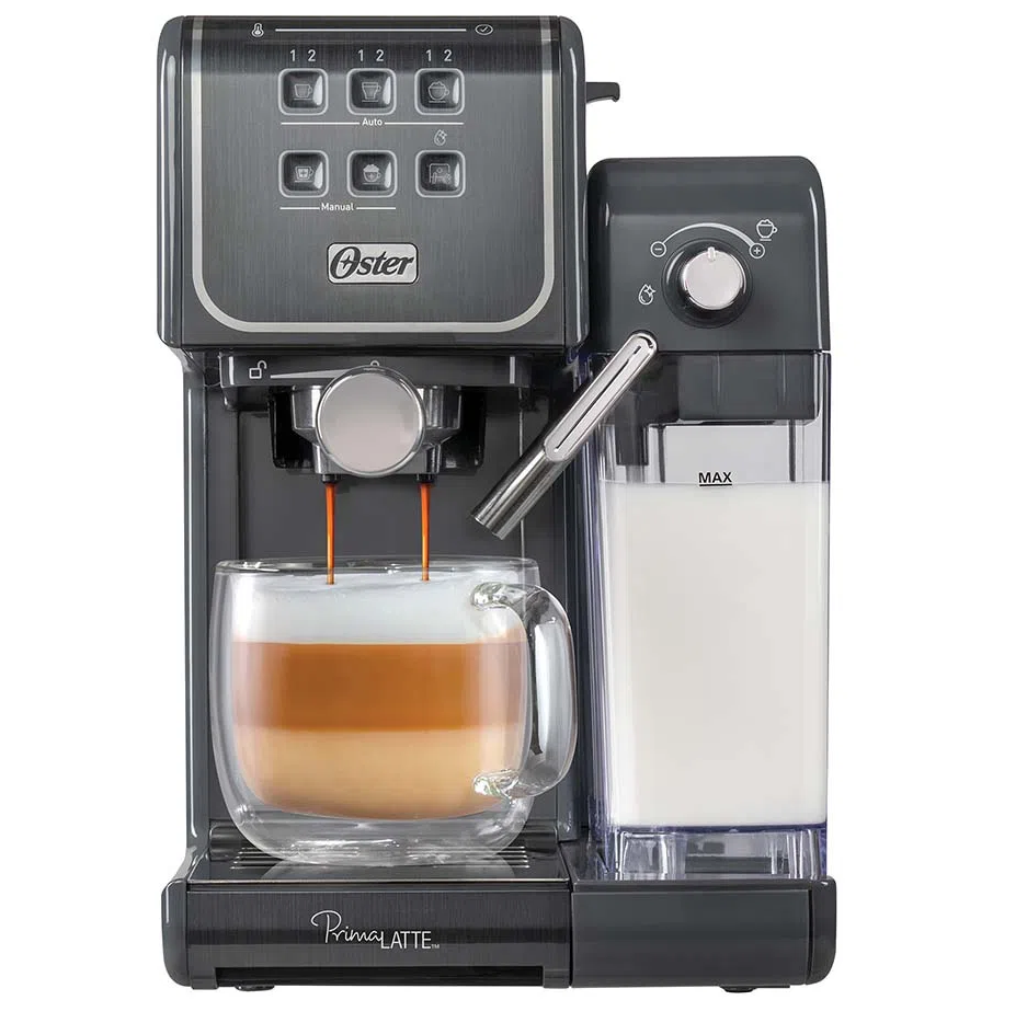 Cafetera Expreso Oster PrimaLatte Touch 5 Tazas 19 Bar De Capsulas Panel Intuitivo Con Espumador Gris