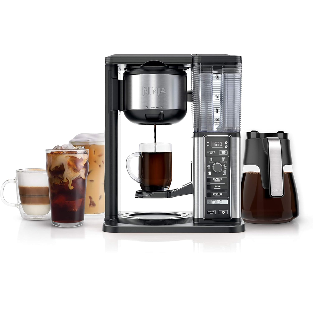 Cafetera Ninja Especialidad 10 Tazas Prepara Cafe Helado Con Espumador Plegable Negro Y Plateado