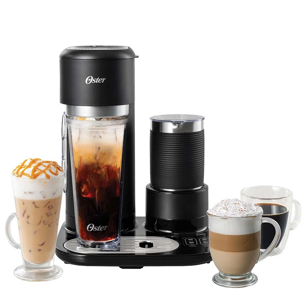 Cafetera Oster Latte 4 En 1 2 Tazas Prepara Cafe Helado Con Espumador Vaso Y Cuchara Medidora Negro