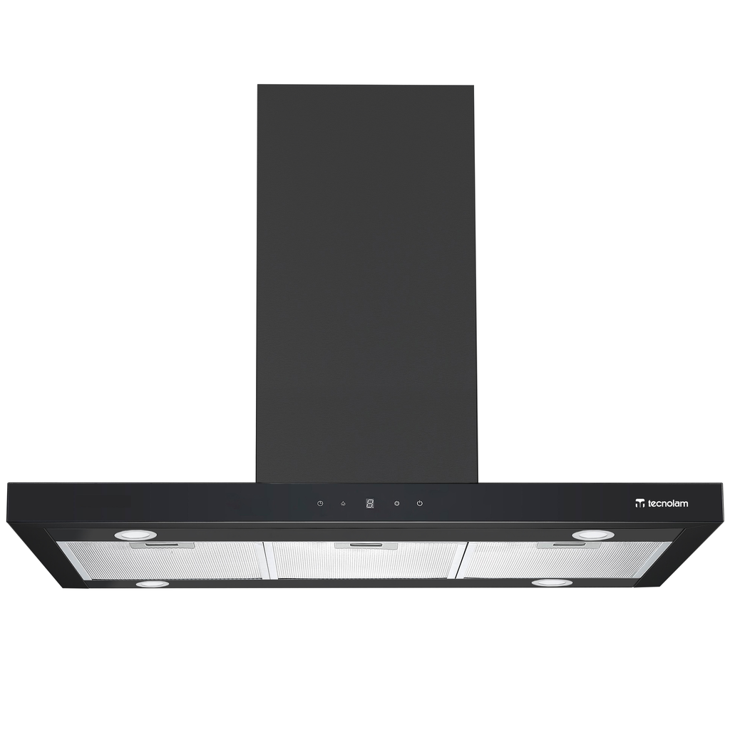 Campana De Isla 90 Cm Tecnolam Euroblack Motor Doble Turbina Luces MultiLed Negro