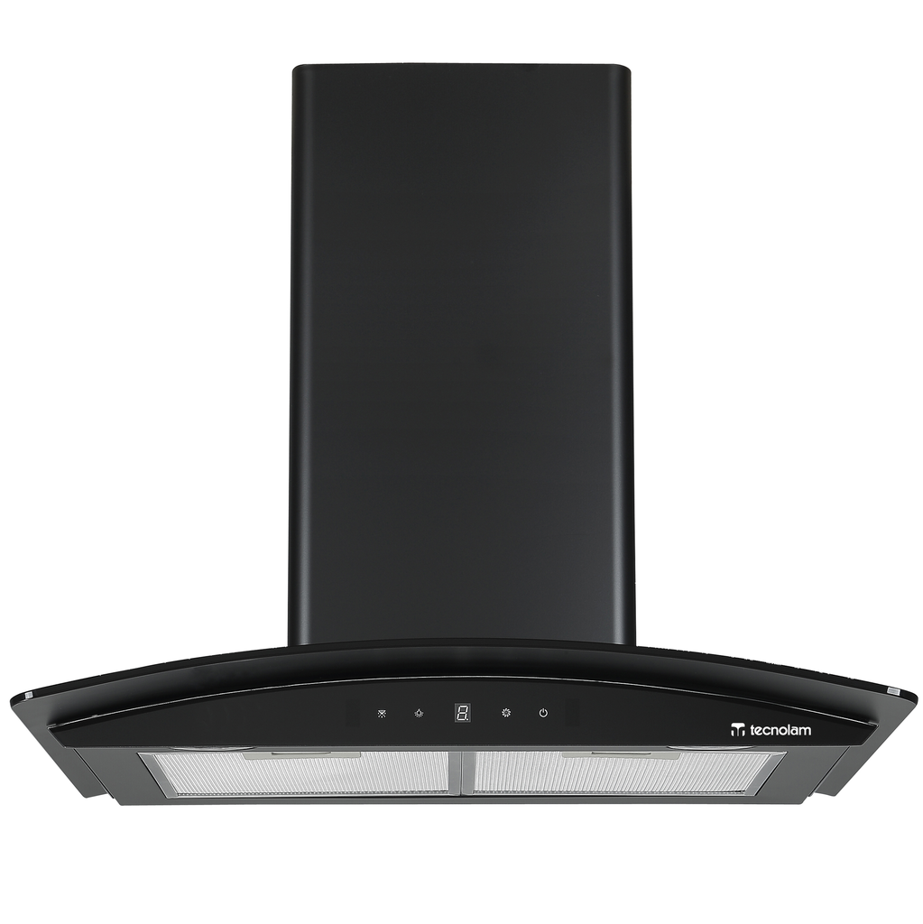 Campana De Pared 60 Cm Tecnolam Axia Nera Motor Doble Turbina Vidrio Curvo Luces MultiLed Negro