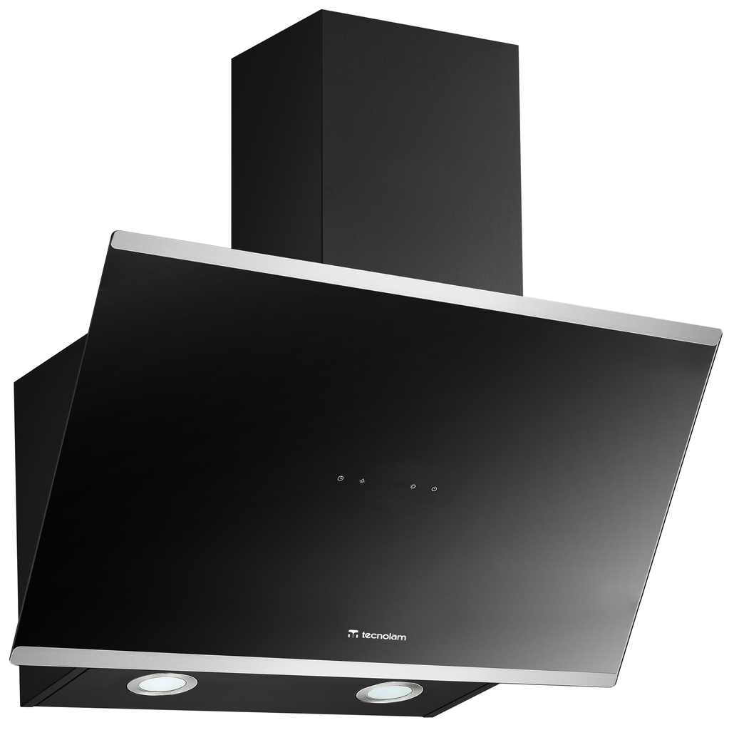 Campana De Pared 70 Cm Tecnolam Matrix Nera Motor Doble Turbina Vidrio Templado Luces MultiLed Negro