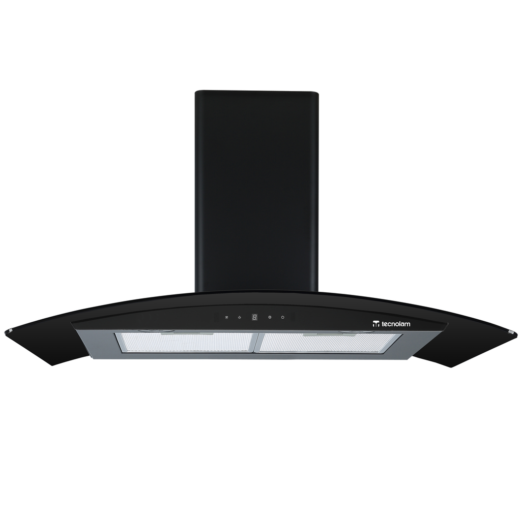 Campana De Pared 76 Cm Tecnolam Axia Nera Motor Doble Turbina Vidrio Curvo Luces MultiLed Negro