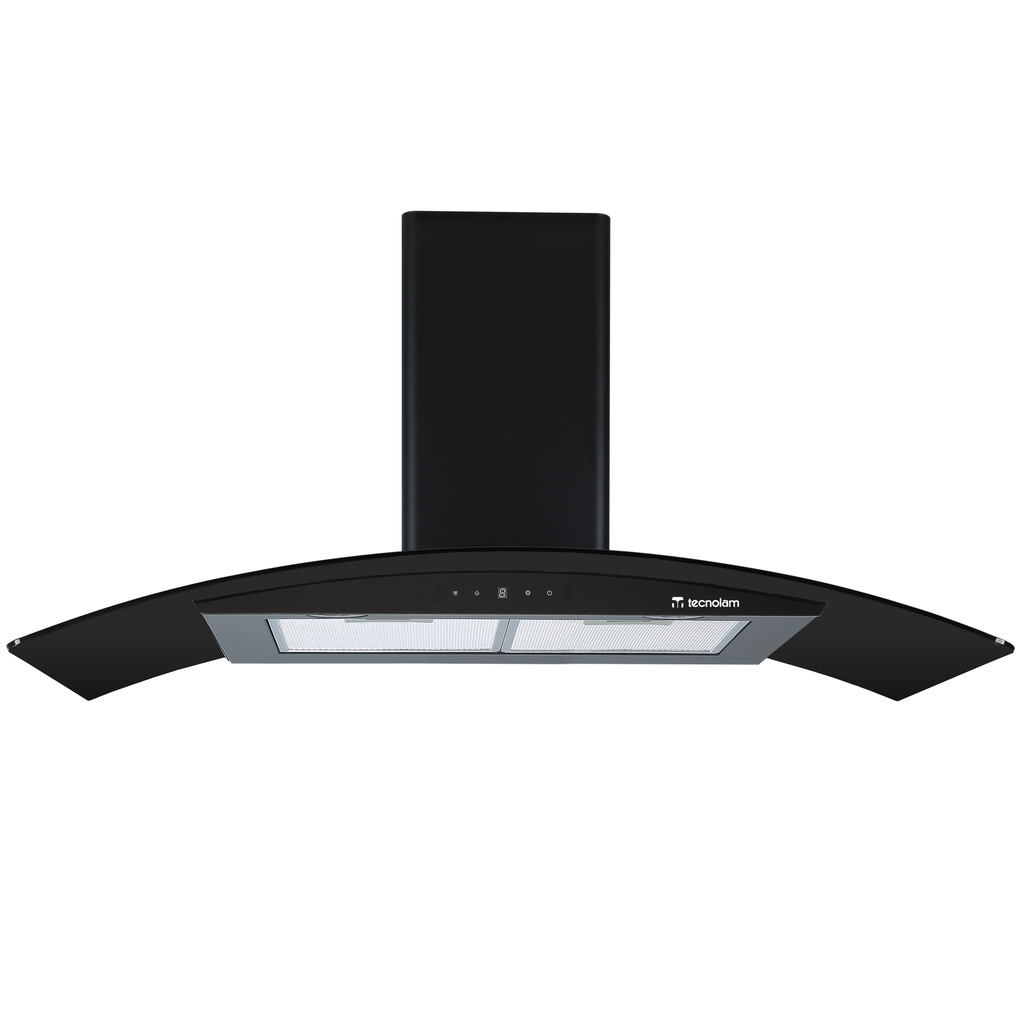 Campana De Pared 90 Cm Tecnolam Axia Nera Motor Doble Turbina Vidrio Curvo Luces MultiLed Negro