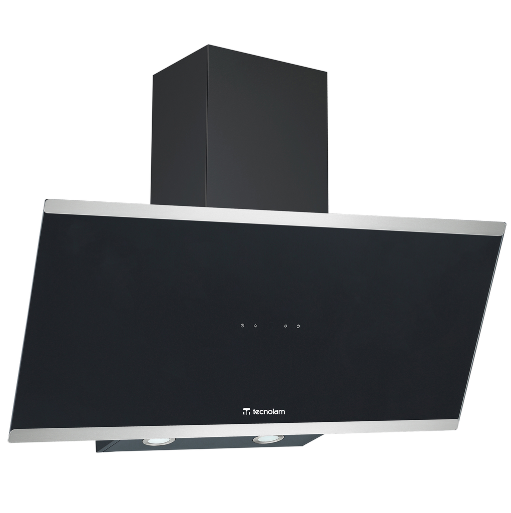 Campana De Pared 90 Cm Tecnolam Matrix Nera Motor Doble Turbina Vidrio Templado Luces MultiLed Negro