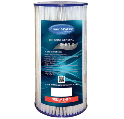 Cartucho Para Filtro Clear Water 10" Ent General Polipropileno Plegado Lavable 50 Micras