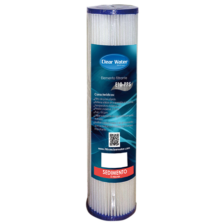 Cartucho Para Filtro Clear Water De Carbon De Prolipropileno Plegado A 5 Micras 10"