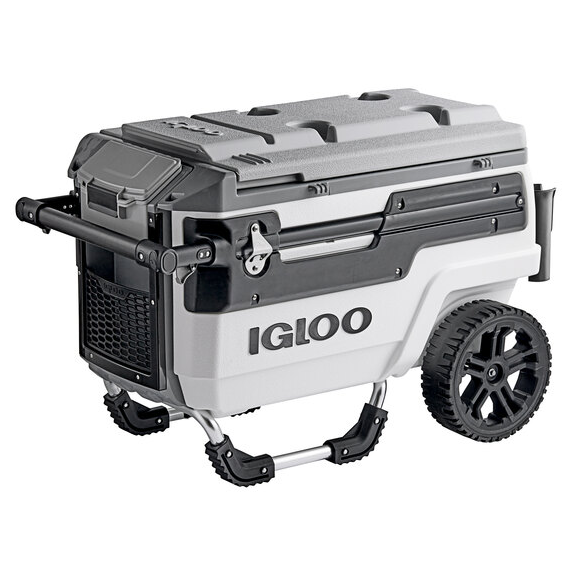 Cava Igloo Trailmate Journey 66 Lts 70 Qt Con Ruedas Asa Telescopica Cesta Y Bandeja Blanco Y Negro