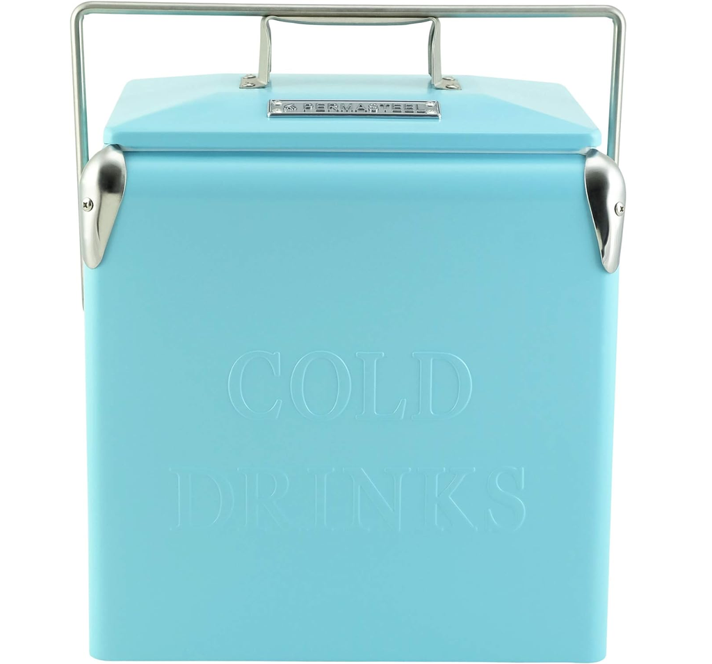 Cava Permasteel 13 Lts 14 Qt Con Asa Abridor De Botellas Colector De Tapas Tapon De Drenaje Turquesa