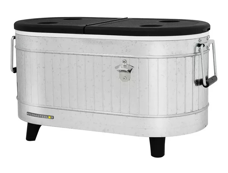 Cava Permasteel 75 Lts 80 Qt Para Exteriores Con Asas Abridor De Botellas Tapon De Drenaje Y Patas Elevadas Acero