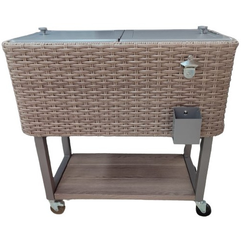 Cava Permasteel 75 Lts 80 Qt Para Exteriores Con Ruedas Abridor De Botellas Y Tapon de Drenaje De Mimbre Marron