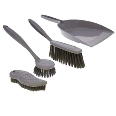 Set De Limpieza Con Cepillos Y Pala 4 Pzas Gris