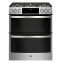 Cocina A Gas GE 76 Cm Smart De Conveccion Con Doble Horno Quemador Triple Llama Deslizable Acero