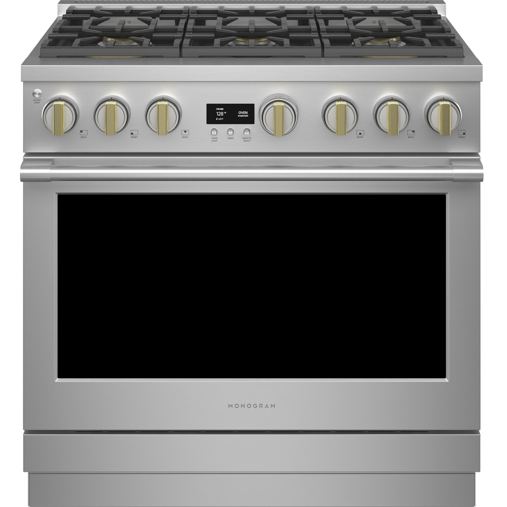 Cocina A Gas Monogram Professional 90 Cm Smart De Conveccion Rejillas Reversibles Acero