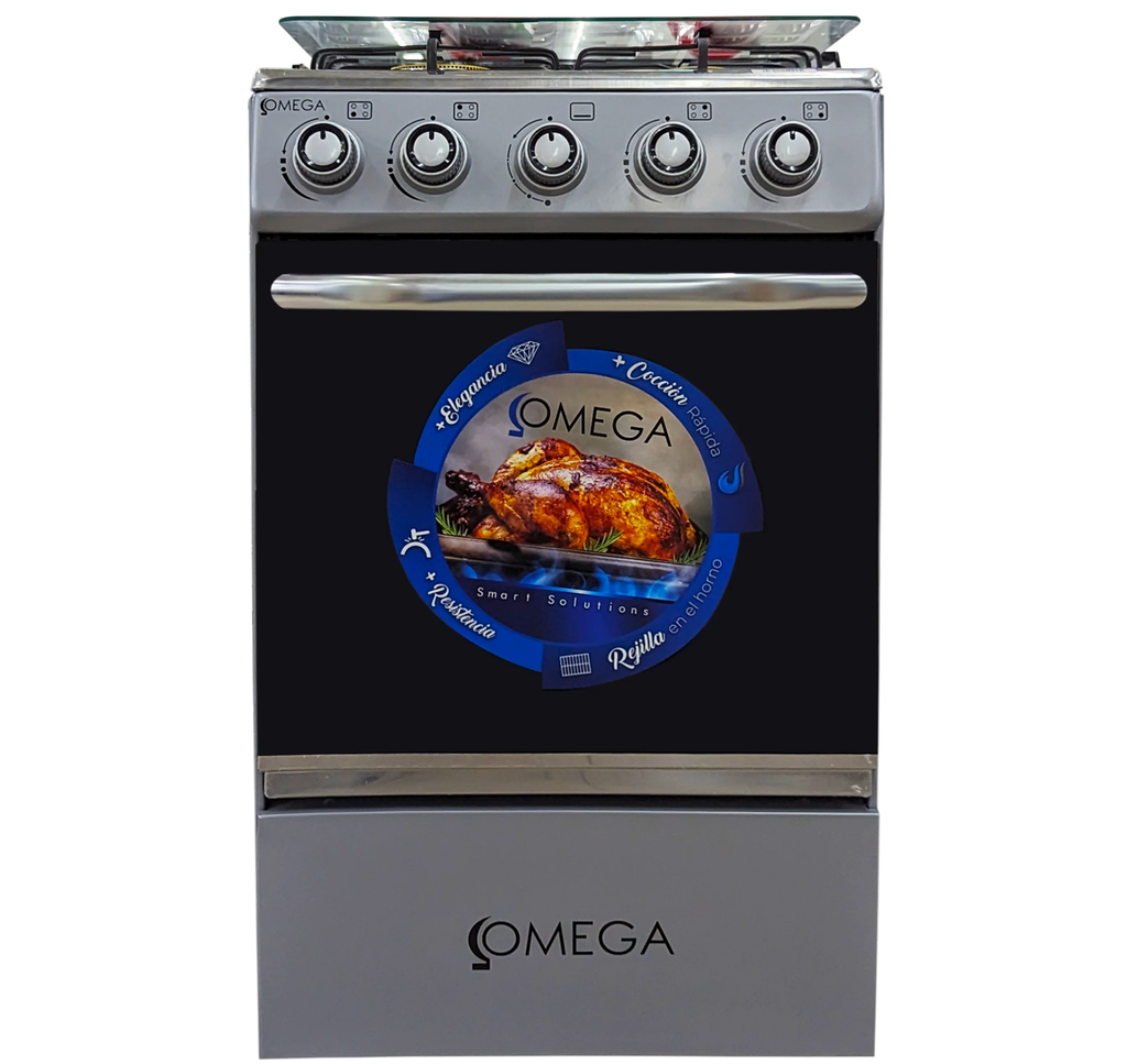 Cocina A Gas Omega 50 Cm Y Tapa De Vidrio Gris