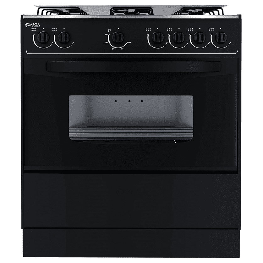 Cocina A Gas Omega 76 Cm Encendido Electrico Y Tapa De Vidrio Negro