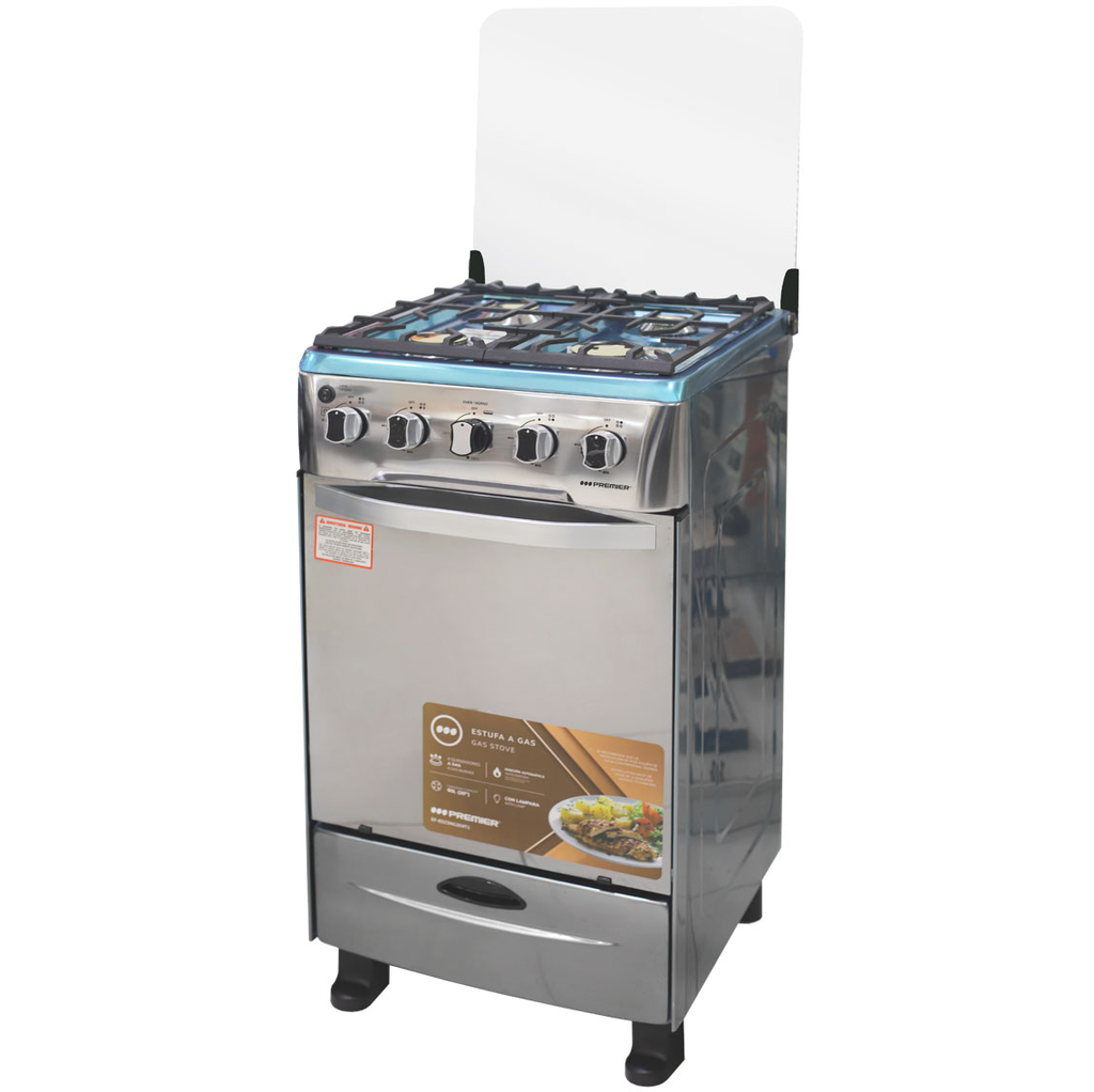 Cocina A Gas Premier 50 Cm Encendido Electrico Tapa De Vidrio Acero