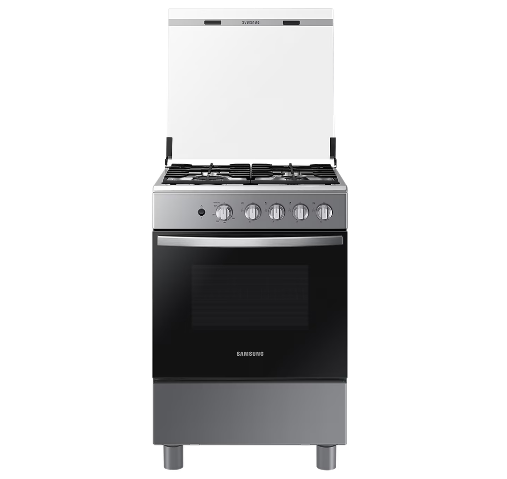 Cocina A Gas Samsung 60 Cm Quemador Rapido Y Tapa De Vidrio Plateado