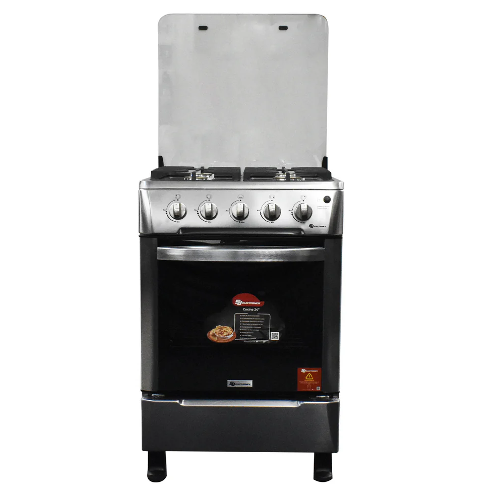 Cocina A Gas Sj Electronics 60 Cm Encendido Electrico Tapa De Vidrio Acero