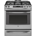 Cocina Dual GE 76 Cm Quemador Triple Llama Y Cajon Calentador Deslizable Acero