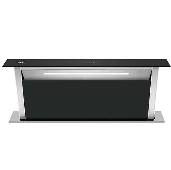 Campana De Isla 90 Cm Drija Arco Telescopica Luces LED Panel De Vidrio Negro