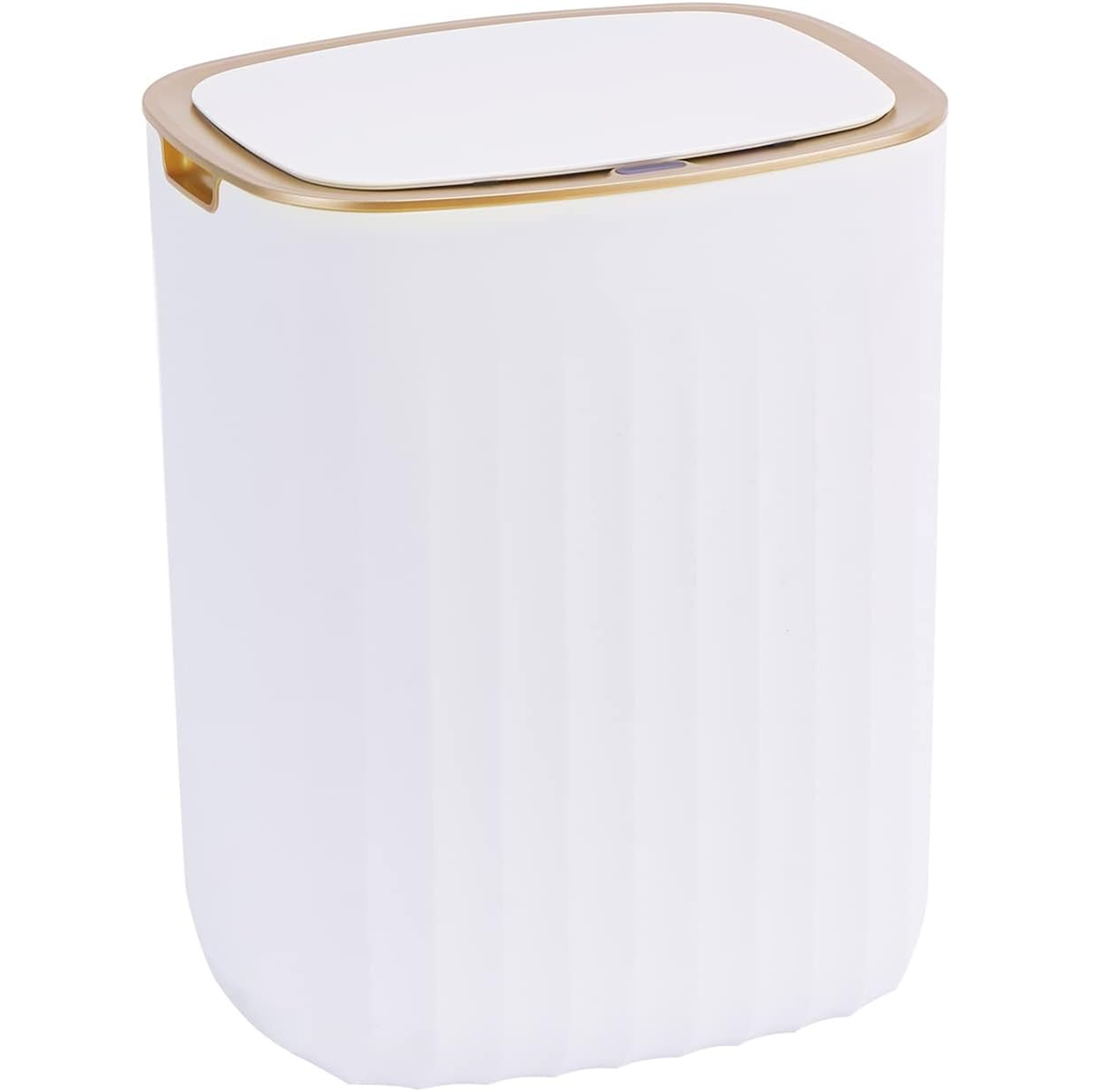 Papelera Swiss Home 12 Lts Con Tapa Sensor De Apertura Y Resistente Al Agua Blanco Y Dorado