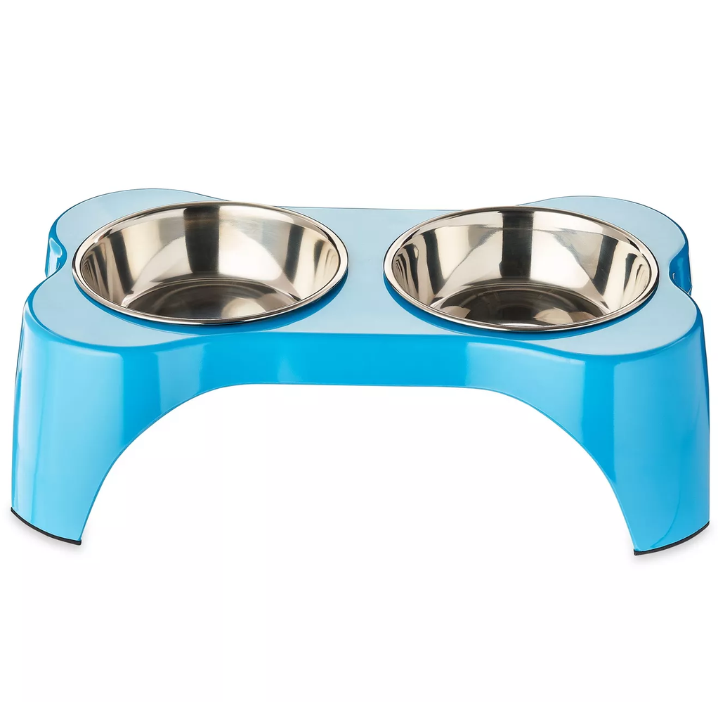 Comedero Para Mascotas Vibrant Life Elevado Con Dos Cuencos Forma De Hueso Azul