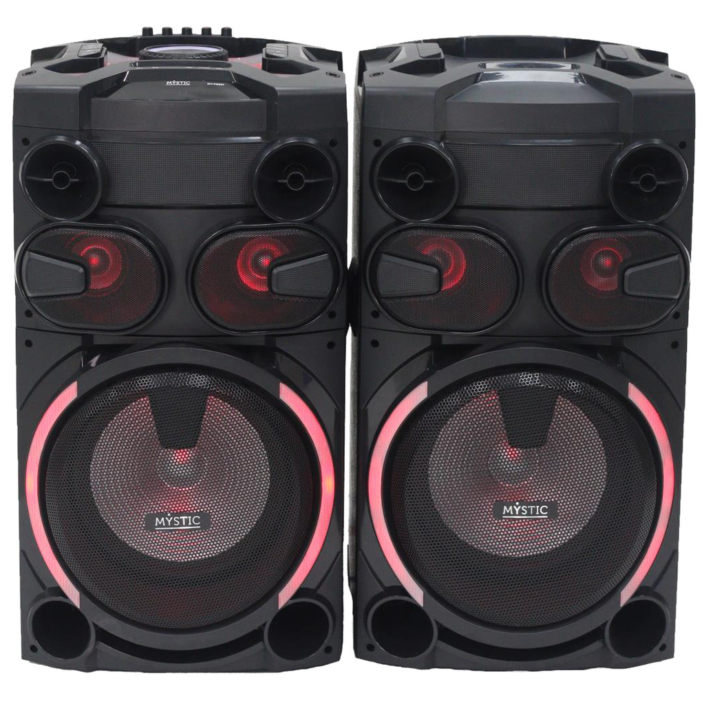 Corneta Mystic Recargable Con Bluetooth Luces LED Usb Sd Entrada Para Microfono Negro