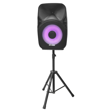 Corneta Mystic Recargable Con Bluetooth Luces LED Usb Sd MP3 Microfono Y Tripode Negro