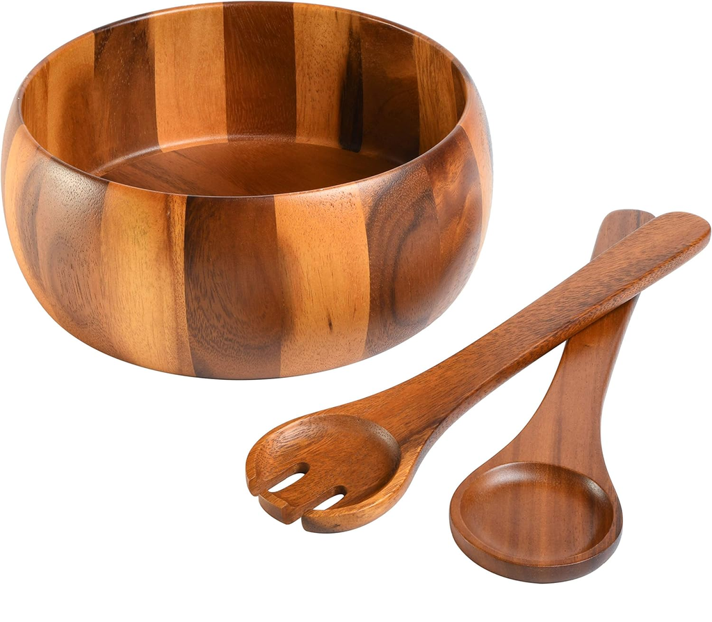 Ensaladera Gibson Elite Laurelton 3 Pzas Con Servidores De Madera Marron