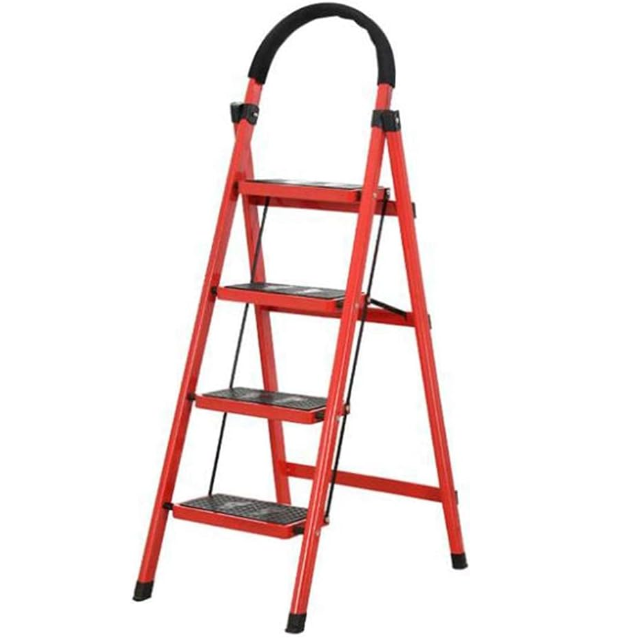 Escalera Taburete Bahit De Acero 4 Escalones Rojo Y Negro