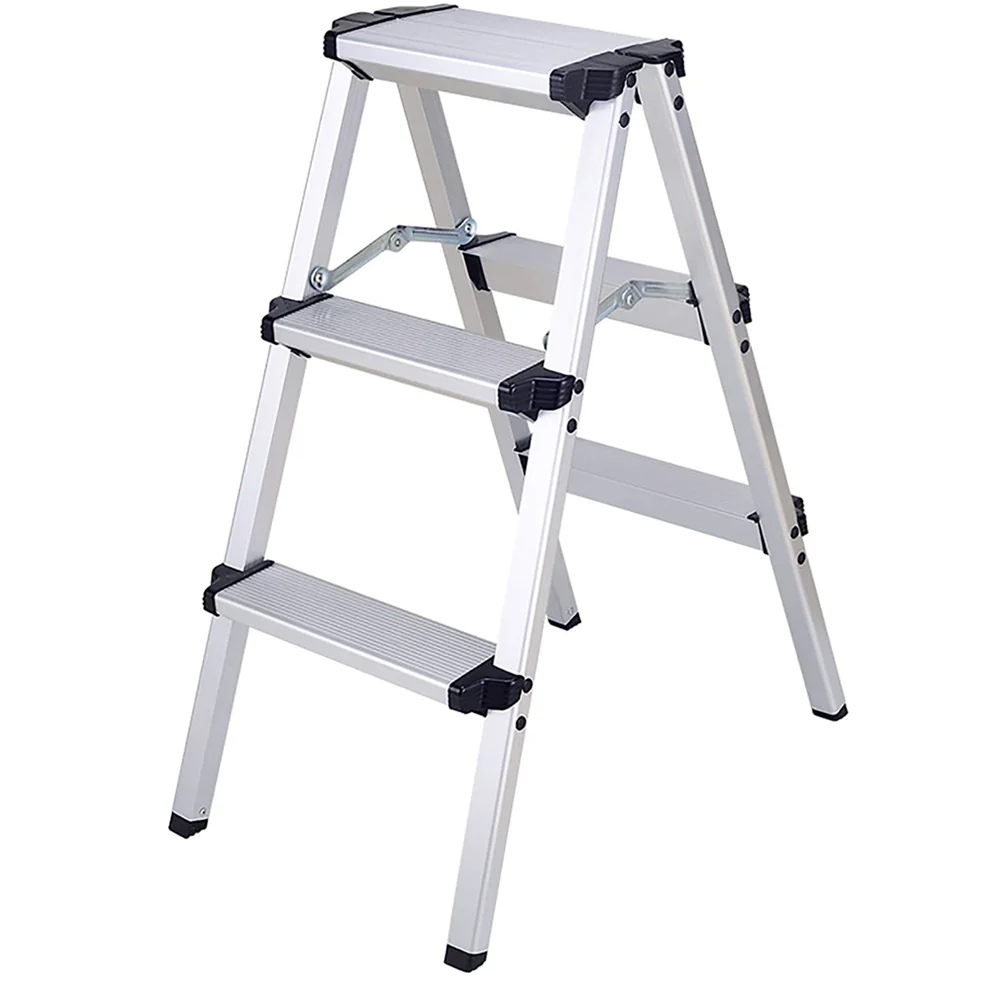 Escalera Taburete Bahit De Aluminio 3 Escalones Plateado Y Negro