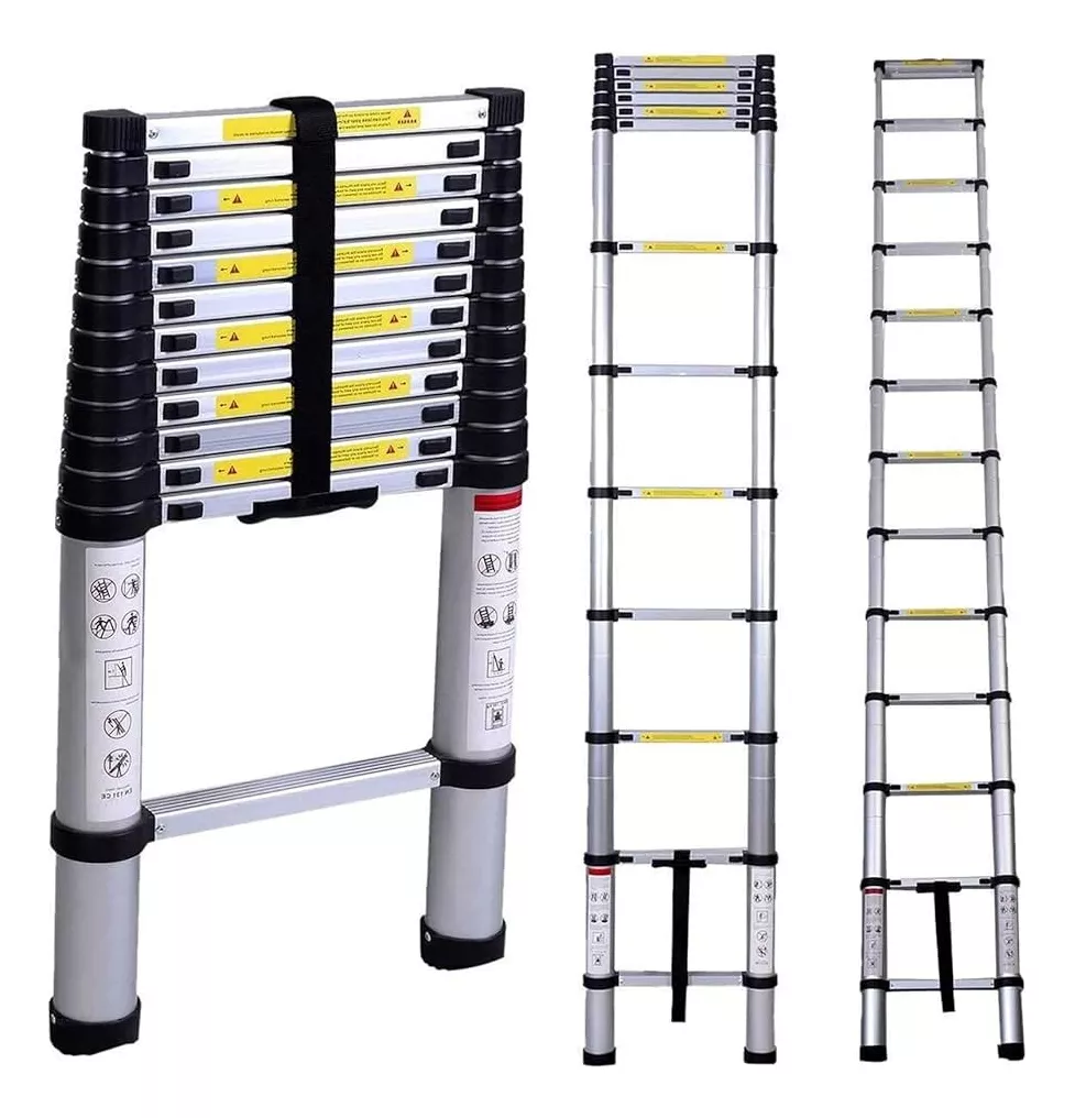 Escalera Telescopica Bahit De Aluminio 8 Escalones Expandible Plateado