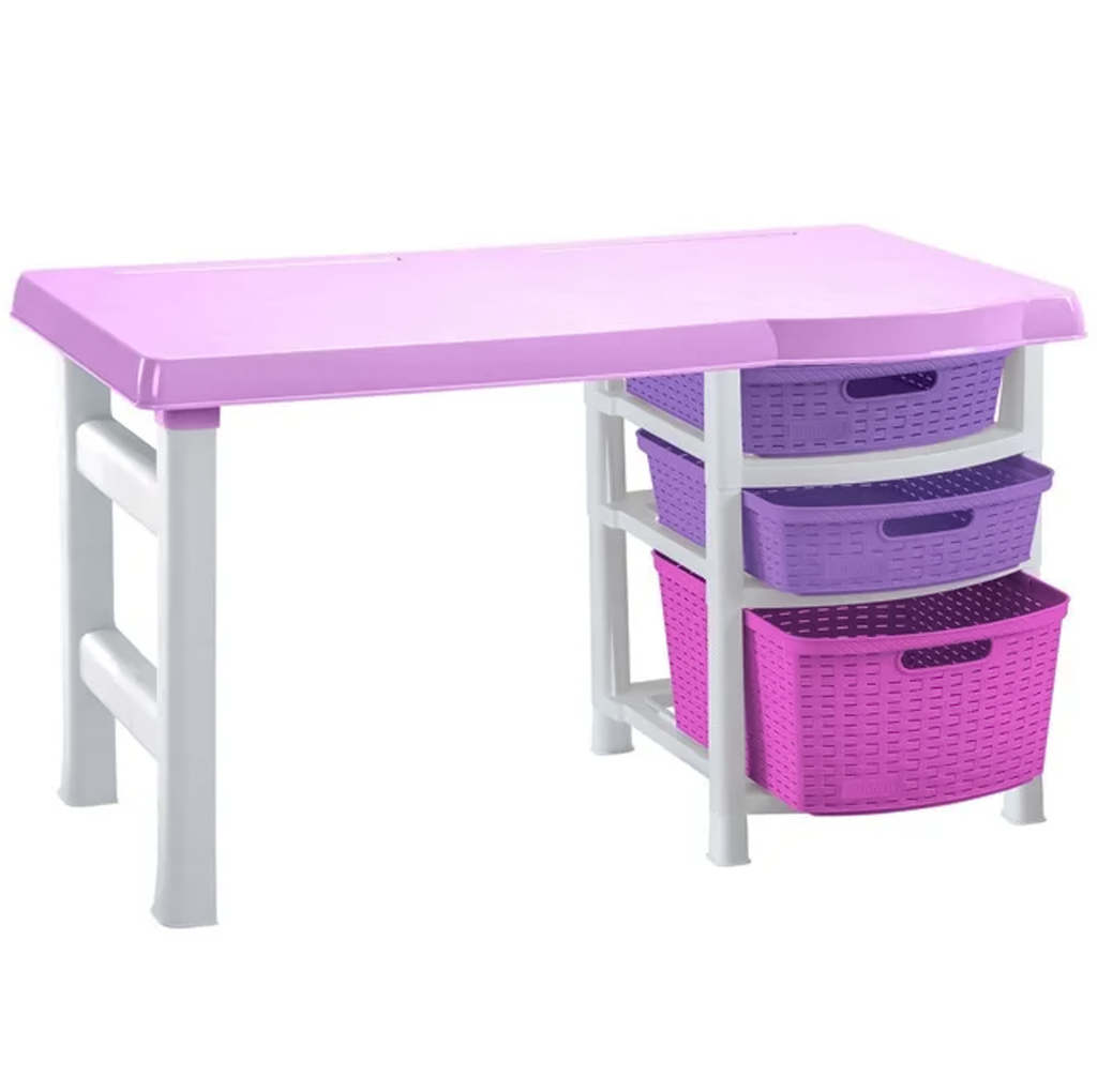 Escritorio Infantil Rimax 3 Cajones Blanco Y Rosado
