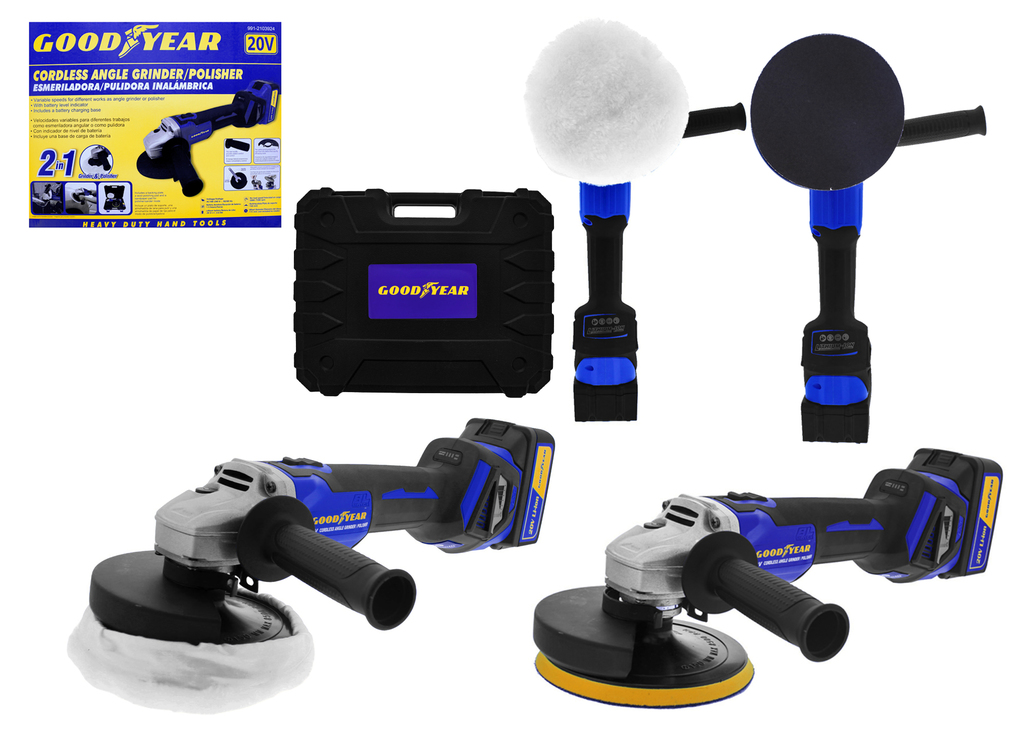 Esmeriladora Y Pulidora Goodyear Inalambrica 2 En 1 Negro Y Azul 20V
