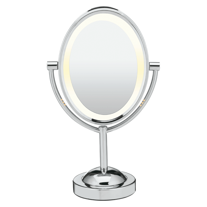 Espejo Conair De Mesa Doble Cara Ovalado Giratorio Con Luz Aumento 1X/7X Plateado