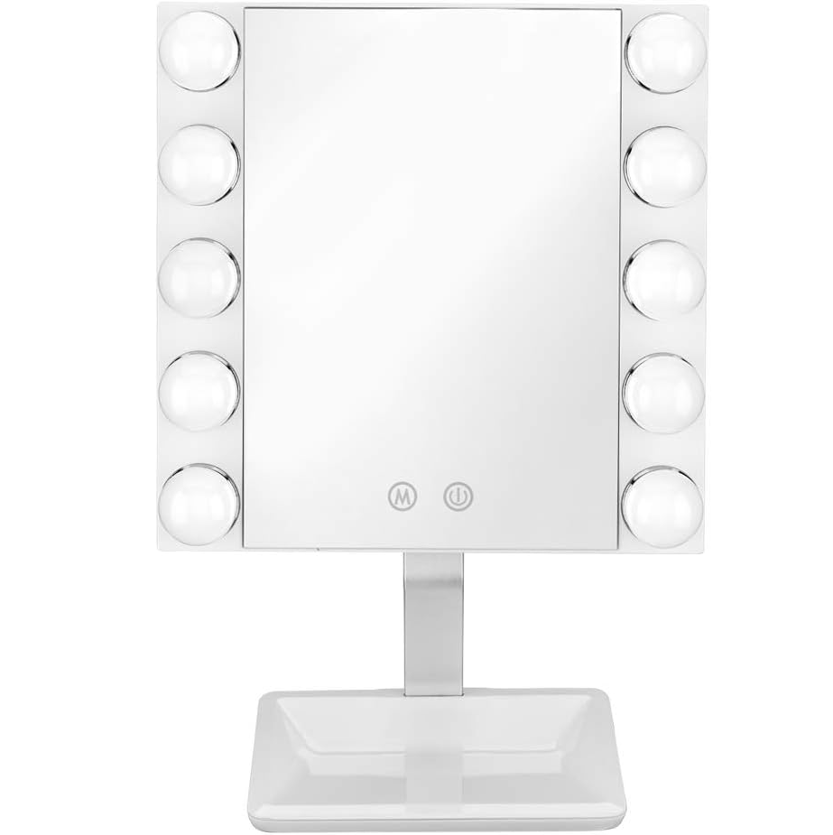 Espejo Conair De Mesa Estilo Hollywood Con Bombillas Aumento 1X Blanco